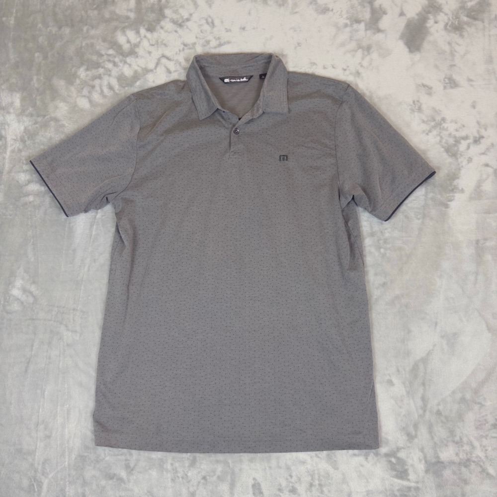 Travis Mathew Polo Shirt Mens Large Gray Micro Print Short Sleeve Golf Tee L